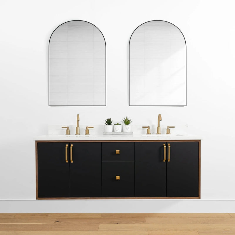 Sidney 60" Wall Mount Matte Black Bathroom Vanity, Double Sink - Teodor Vanities United States