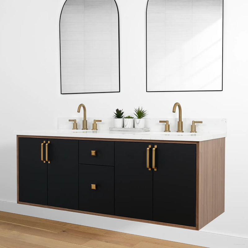 Sidney 60" Wall Mount Matte Black Bathroom Vanity, Double Sink - Teodor Vanities United States