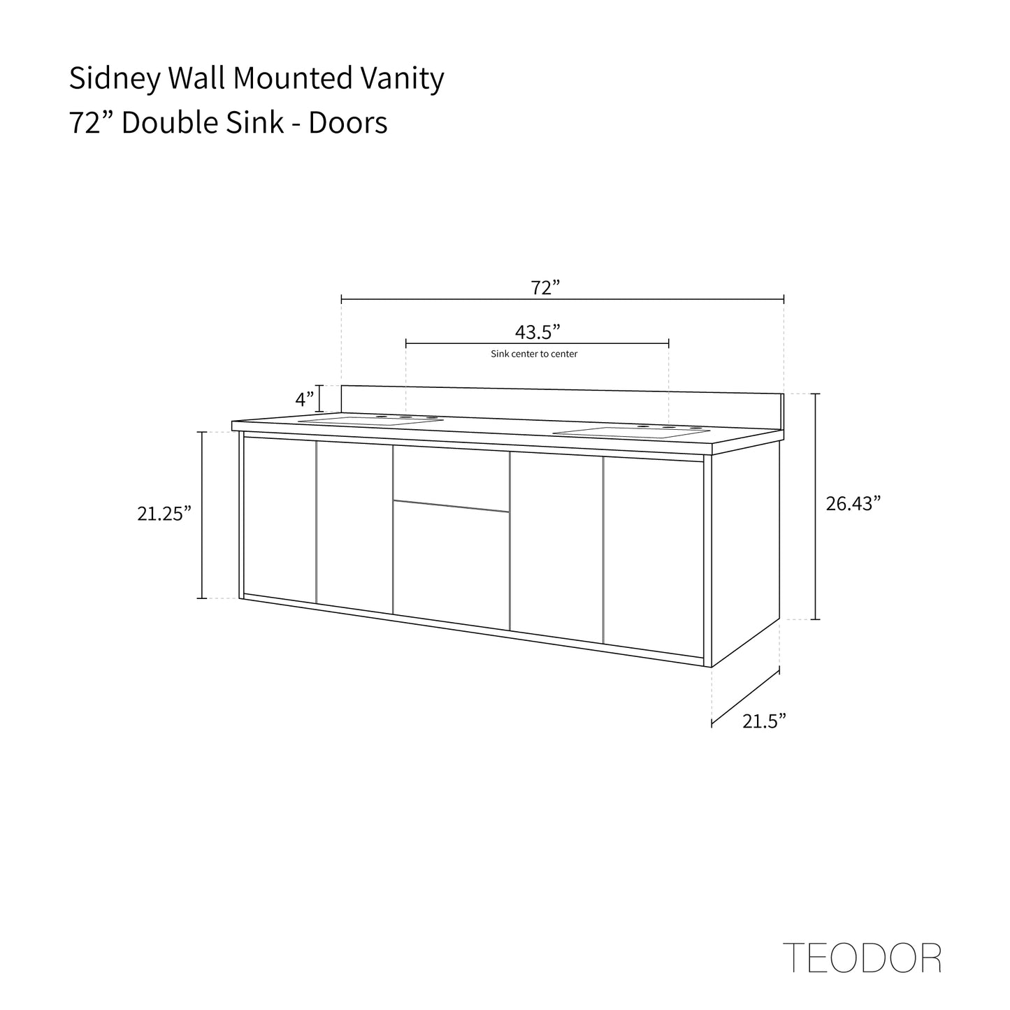
                  
                    Sidney 72" Wall Mount Matte Black Bathroom Vanity, Double Sink - Teodor Vanities United States
                  
                