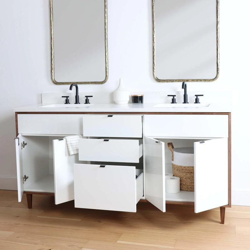 Sidney 72" Gloss White Bathroom Vanity, Double Sink - Teodor Vanities United States