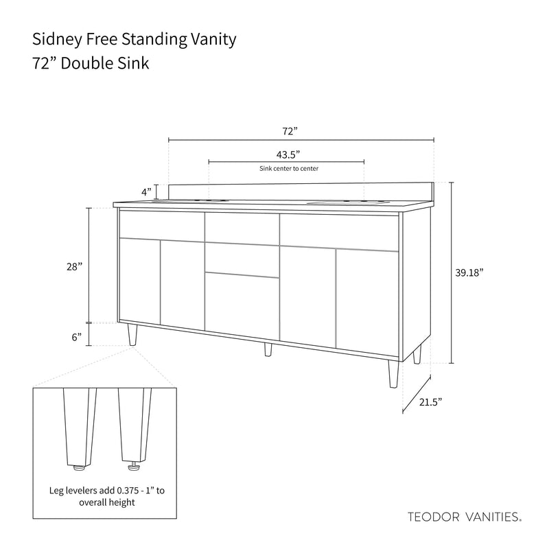 Sidney 72" Gloss White Bathroom Vanity, Double Sink