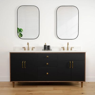 Sidney 72" Matte Black Bathroom Vanity, Double Sink