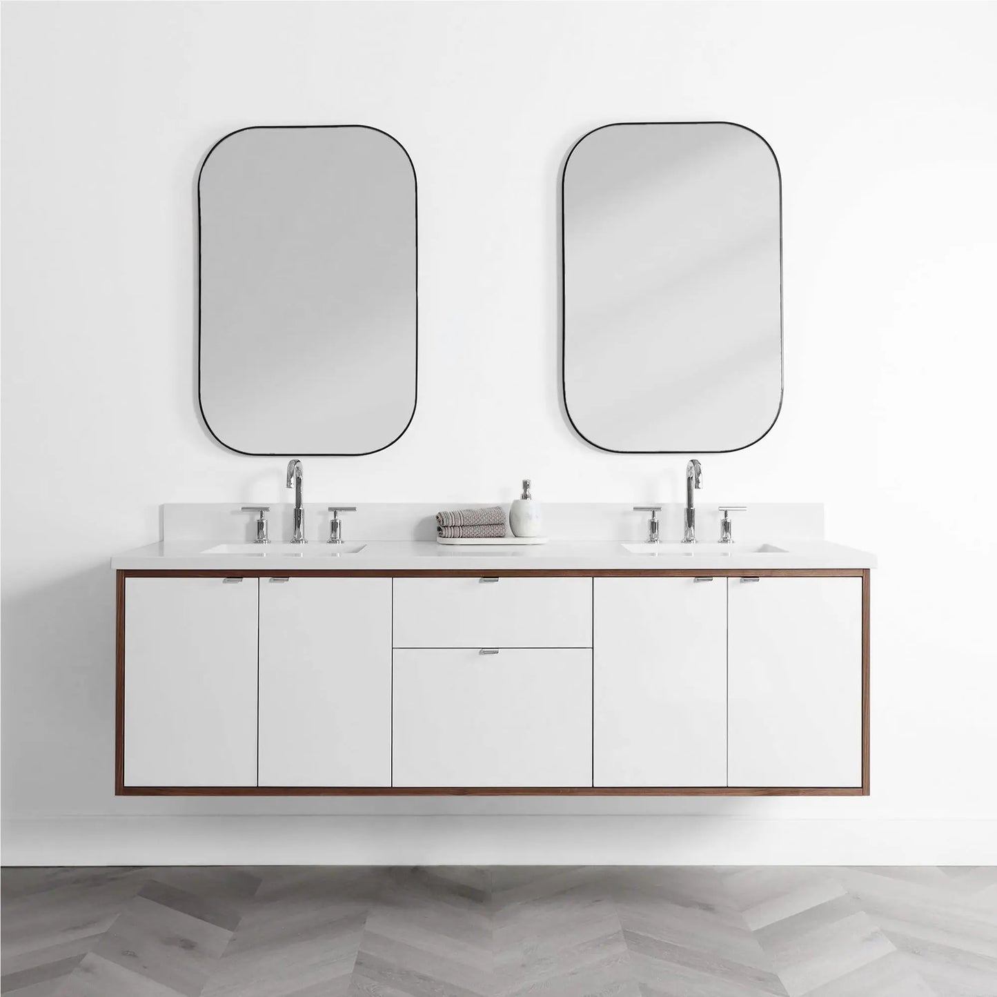 Sidney 72" Wall Mount Gloss White Bathroom Vanity, Double Sink - Teodor Vanities United States