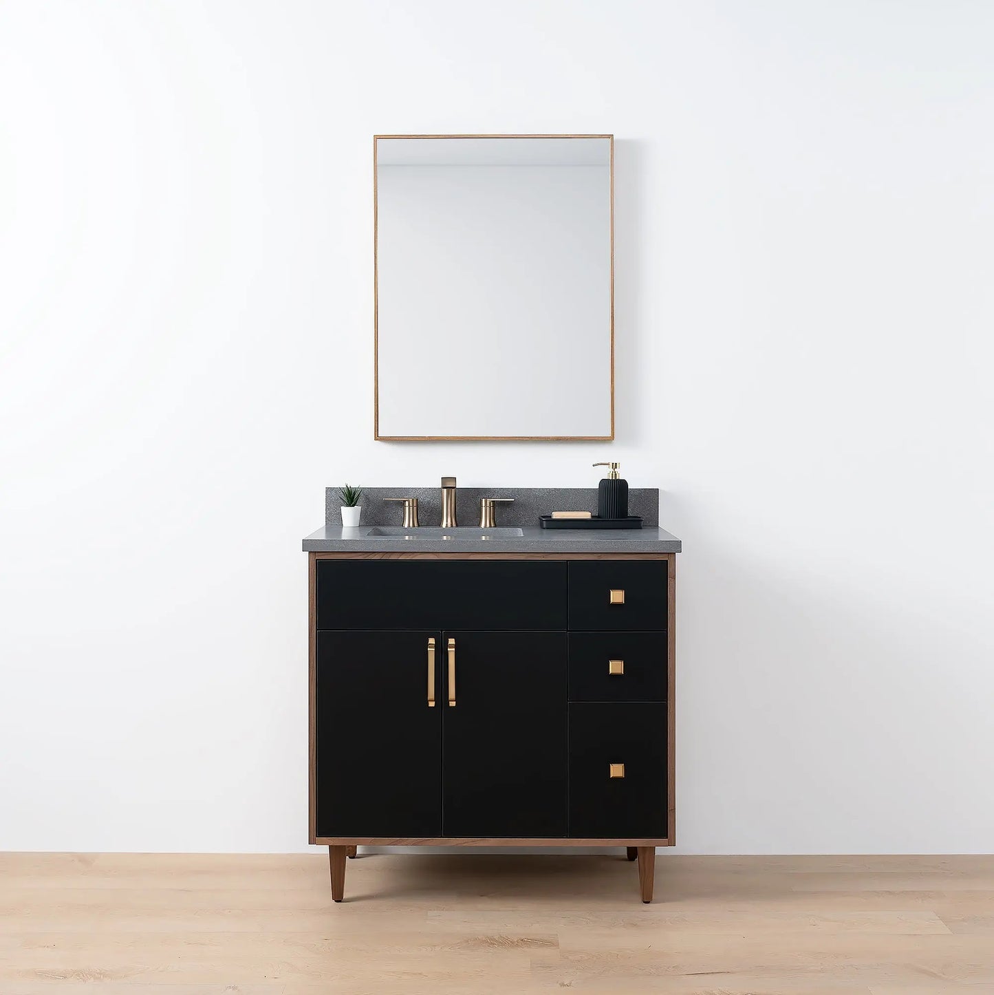 Sidney SLIM 36" Matte Black Bathroom Vanity, Left Sink - Teodor Vanities United States