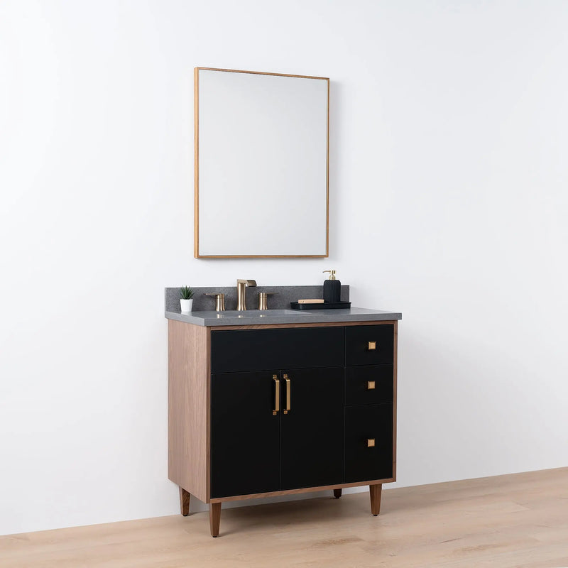 Sidney SLIM 36" Matte Black Bathroom Vanity, Left Sink - Teodor Vanities United States