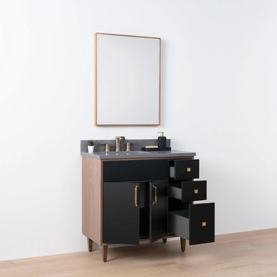 Sidney SLIM 36" Matte Black Bathroom Vanity, Left Sink - Teodor Vanities United States