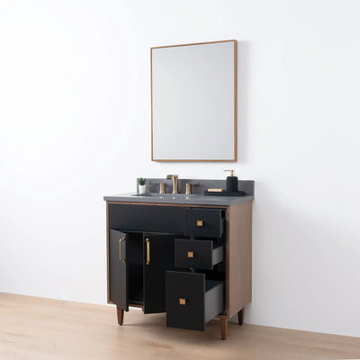 Sidney SLIM 36" Matte Black Bathroom Vanity, Left Sink - Teodor Vanities United States