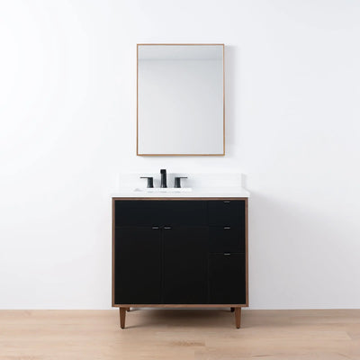 Sidney SLIM 36" Matte Black Bathroom Vanity, Left Sink - Teodor Vanities United States