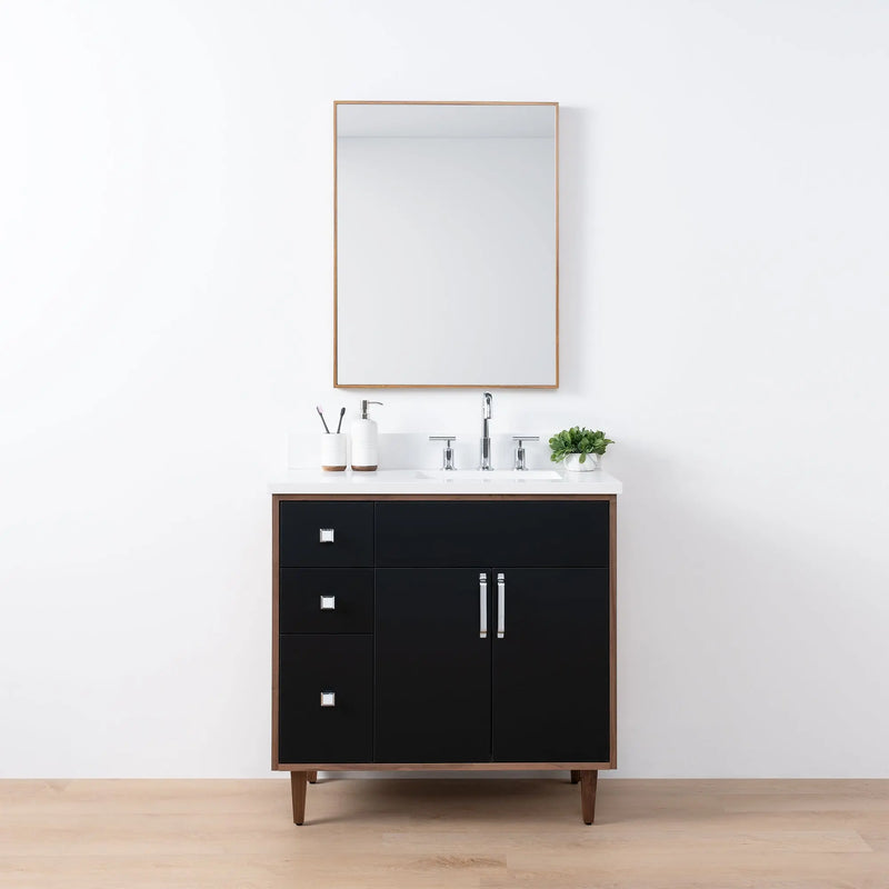 Sidney SLIM 36" Matte Black Bathroom Vanity, Right Sink - Teodor Vanities United States