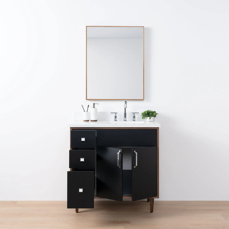 Sidney SLIM 36" Matte Black Bathroom Vanity, Right Sink - Teodor Vanities United States