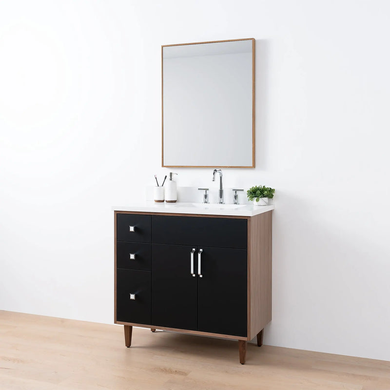 Sidney SLIM 36" Matte Black Bathroom Vanity, Right Sink - Teodor Vanities United States