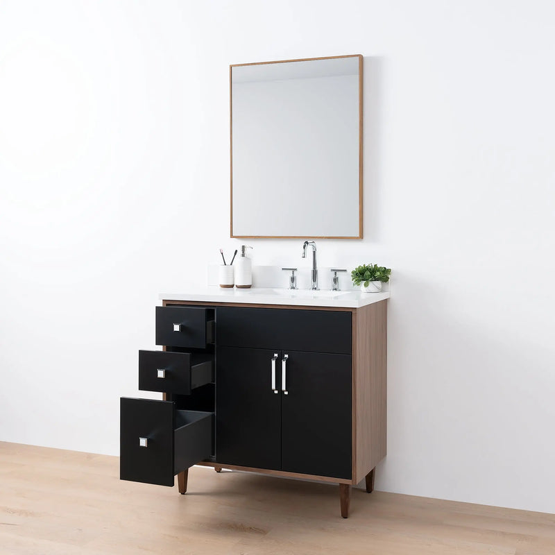 Sidney SLIM 36" Matte Black Bathroom Vanity, Right Sink - Teodor Vanities United States