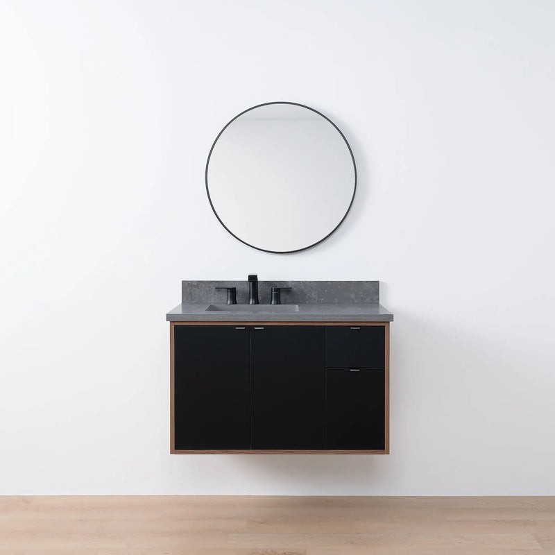 Sidney SLIM 36" Wall Mount Matte Black Bathroom Vanity, Left Sink - Teodor Vanities United States