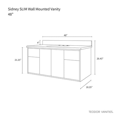 Sidney SLIM 48" Wall Mount Matte Black Bathroom Vanity - Teodor Vanities United States