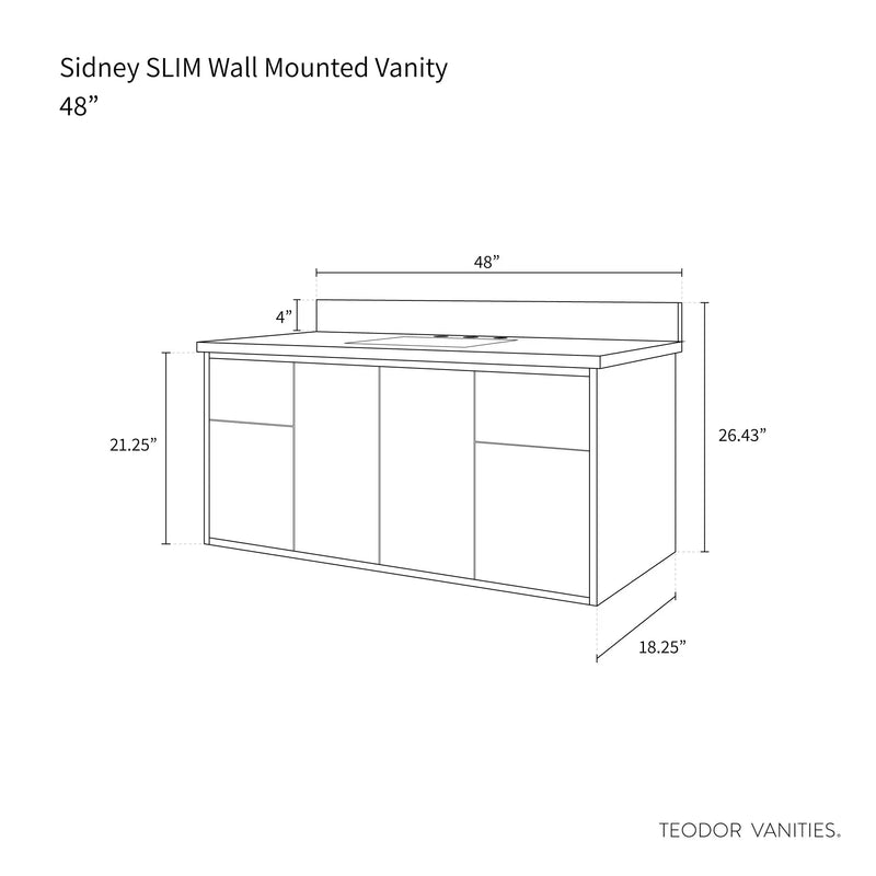 Sidney SLIM 48" Wall Mount Matte Black Bathroom Vanity - Teodor Vanities United States