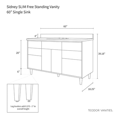 Sidney SLIM 60" Matte Black Bathroom Vanity