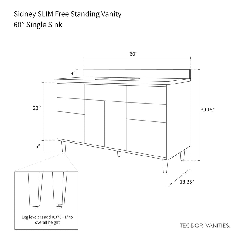 Sidney SLIM 60" Matte Black Bathroom Vanity - Teodor Vanities United States