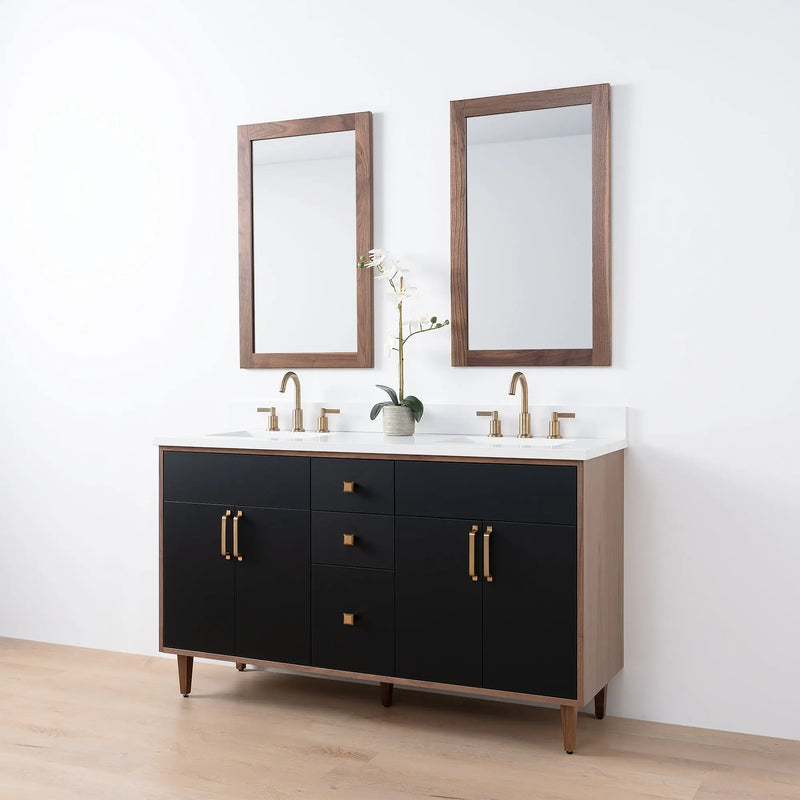 Sidney SLIM 60" Matte Black Bathroom Vanity, Double Sink - Teodor Vanities United States