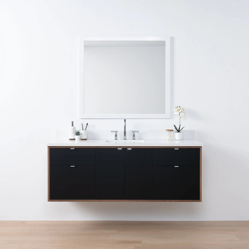 Sidney SLIM 60" Wall Mount Matte Black Bathroom Vanity - Teodor Vanities United States