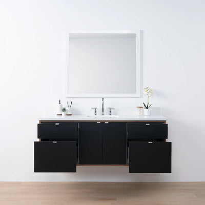 Sidney SLIM 60" Wall Mount Matte Black Bathroom Vanity - Teodor Vanities United States