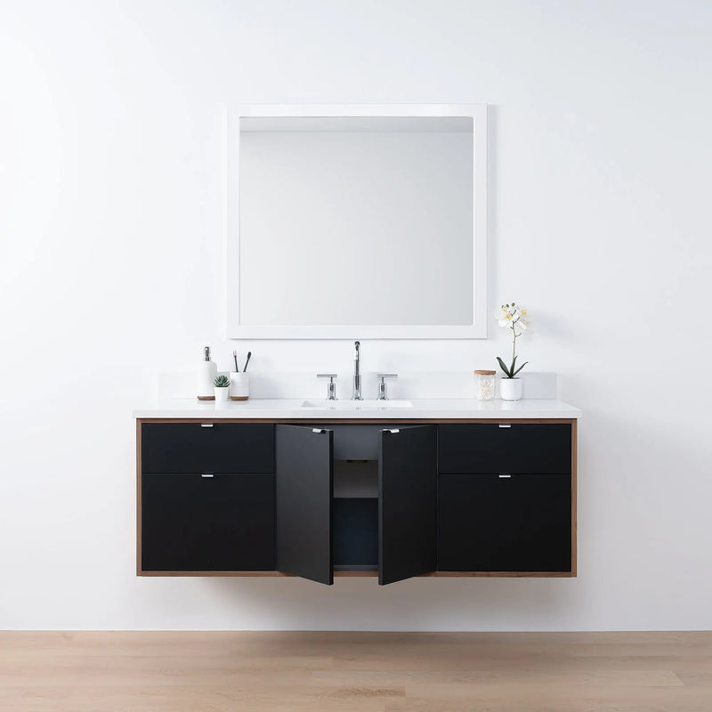 Sidney SLIM 60" Wall Mount Matte Black Bathroom Vanity - Teodor Vanities United States