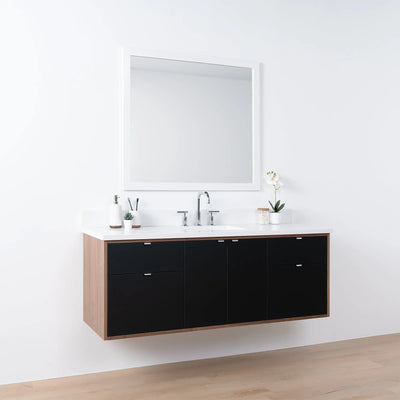 Sidney SLIM 60" Wall Mount Matte Black Bathroom Vanity - Teodor Vanities United States