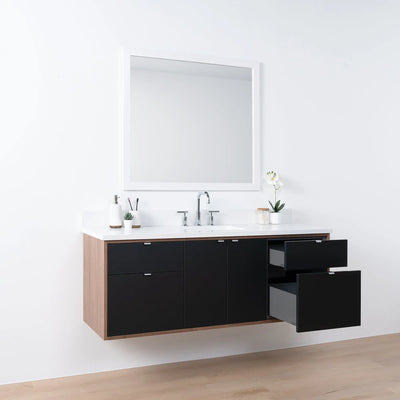 Sidney SLIM 60" Wall Mount Matte Black Bathroom Vanity - Teodor Vanities United States