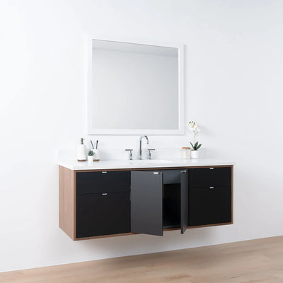 Sidney SLIM 60" Wall Mount Matte Black Bathroom Vanity - Teodor Vanities United States