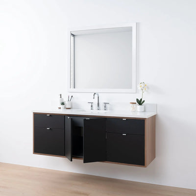 Sidney SLIM 60" Wall Mount Matte Black Bathroom Vanity - Teodor Vanities United States