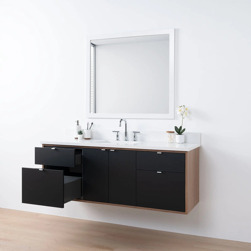 Sidney SLIM 60" Wall Mount Matte Black Bathroom Vanity - Teodor Vanities United States