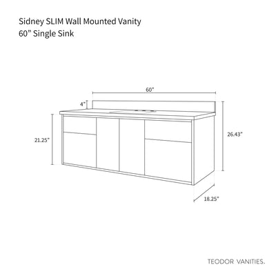 Sidney SLIM 60" Wall Mount Matte Black Bathroom Vanity - Teodor Vanities United States