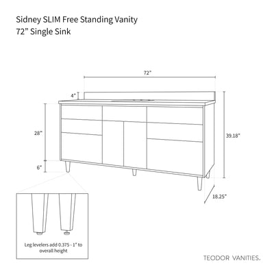 Sidney SLIM 72" Matte Black Bathroom Vanity - Teodor Vanities United States