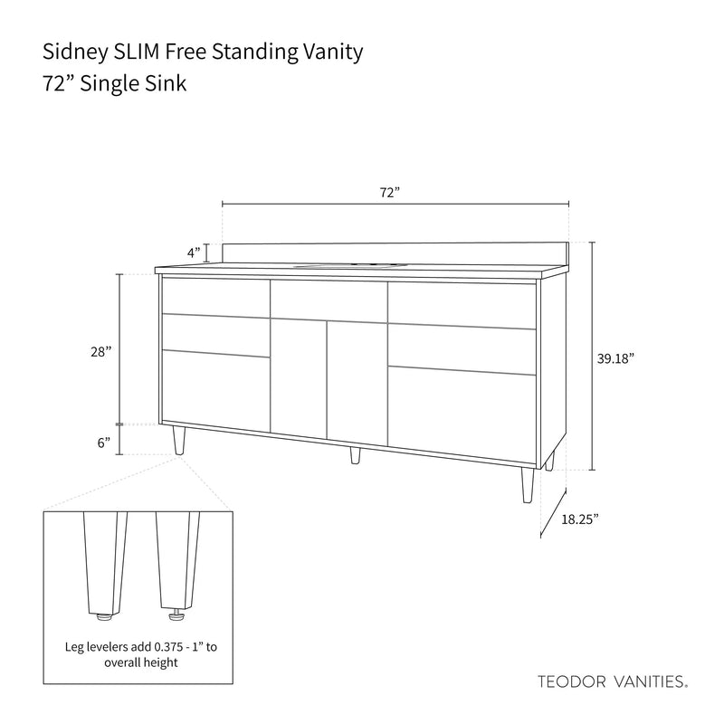 Sidney SLIM 72" Matte Black Bathroom Vanity - Teodor Vanities United States