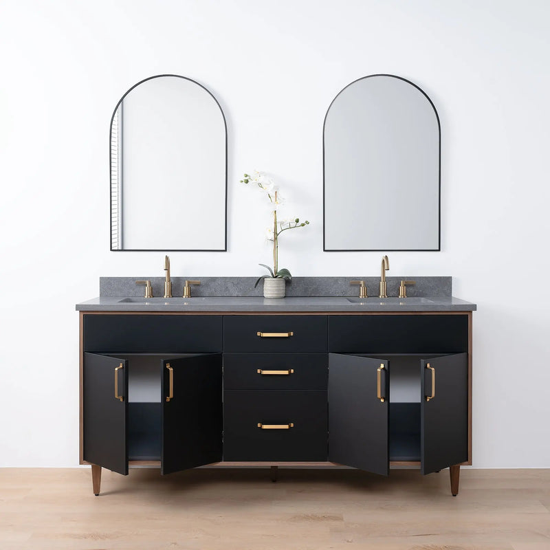 Sidney SLIM 72" Matte Black Bathroom Vanity, Double Sink - Teodor Vanities United States