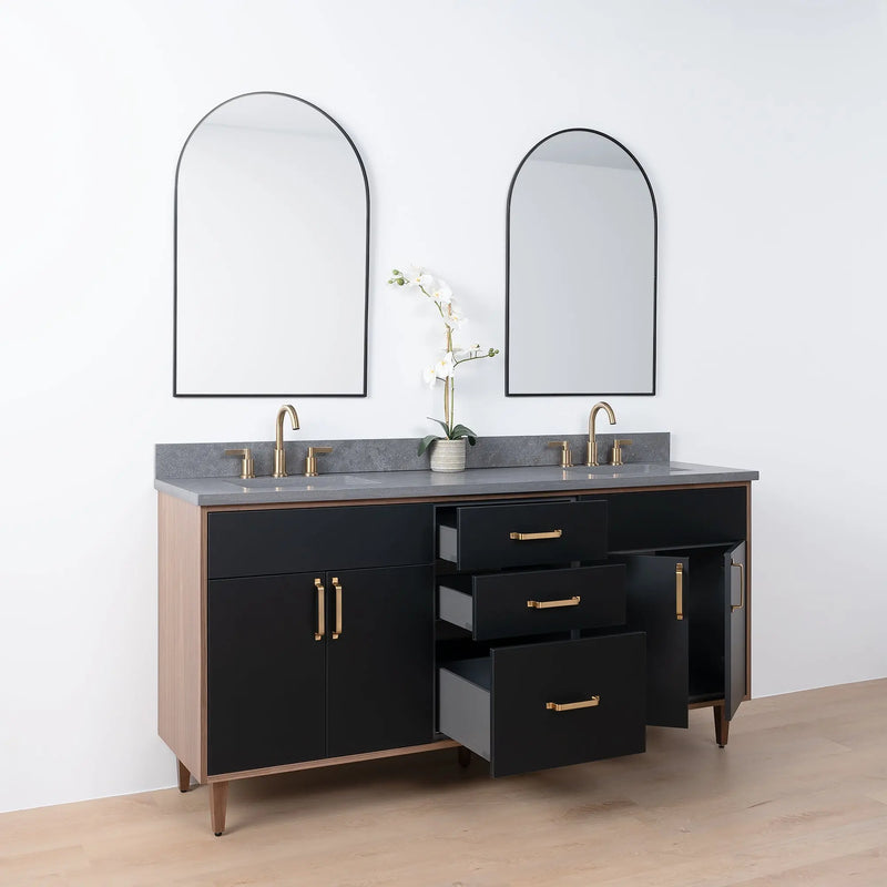 Sidney SLIM 72" Matte Black Bathroom Vanity, Double Sink - Teodor Vanities United States