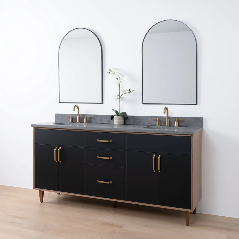 Sidney SLIM 72" Matte Black Bathroom Vanity, Double Sink - Teodor Vanities United States