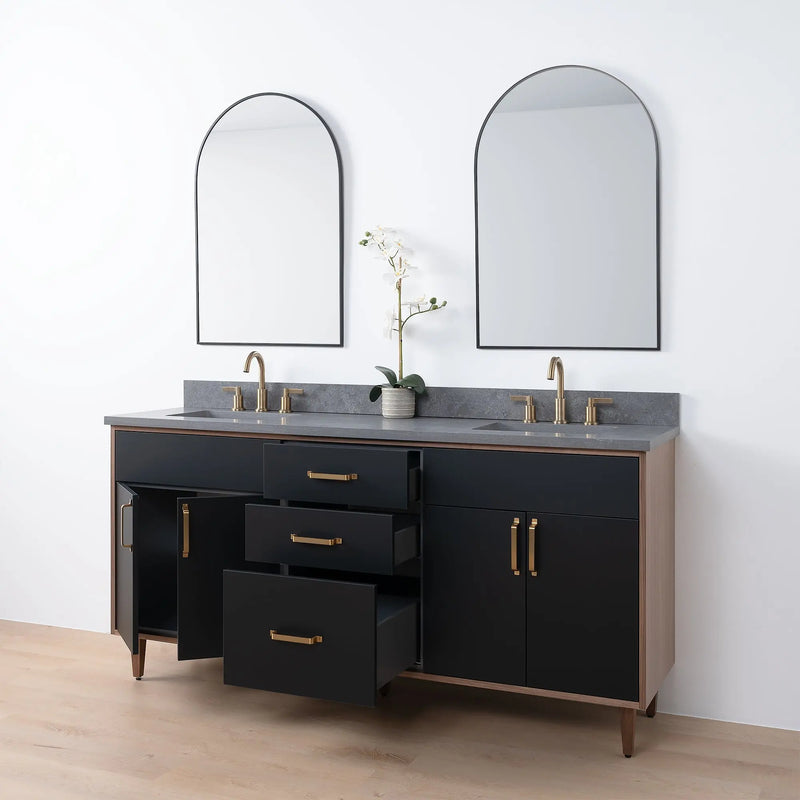 Sidney SLIM 72" Matte Black Bathroom Vanity, Double Sink - Teodor Vanities United States