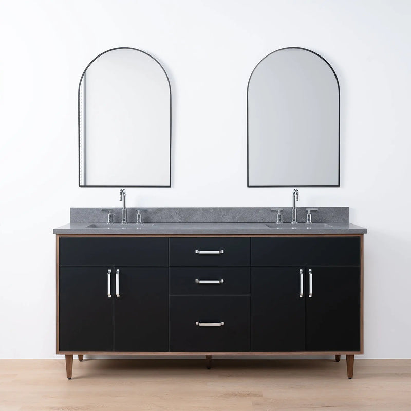 Sidney SLIM 72" Matte Black Bathroom Vanity, Double Sink - Teodor Vanities United States