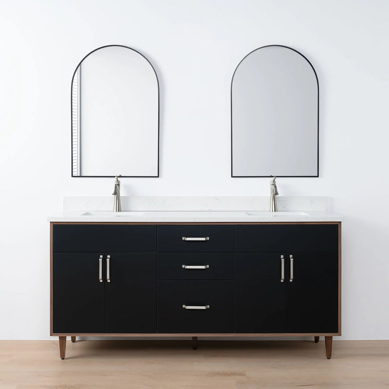 Sidney SLIM 72" Matte Black Bathroom Vanity, Double Sink - Teodor Vanities United States