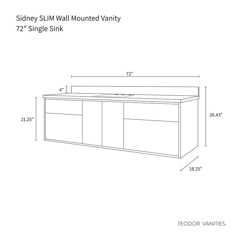 Sidney SLIM 72" Wall Mount Matte Black Bathroom Vanity - Teodor Vanities United States