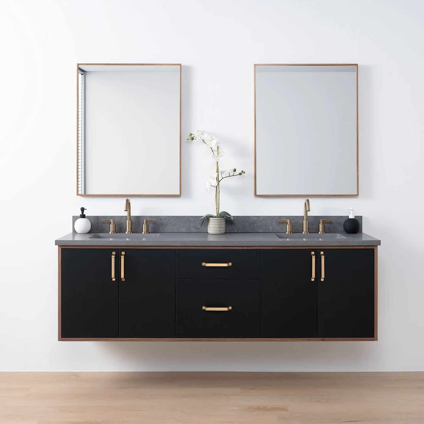 Sidney SLIM 72" Wall Mount Matte Black Bathroom Vanity, Double Sink - Teodor Vanities United States