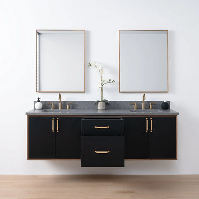 Sidney SLIM 72" Wall Mount Matte Black Bathroom Vanity, Double Sink - Teodor Vanities United States