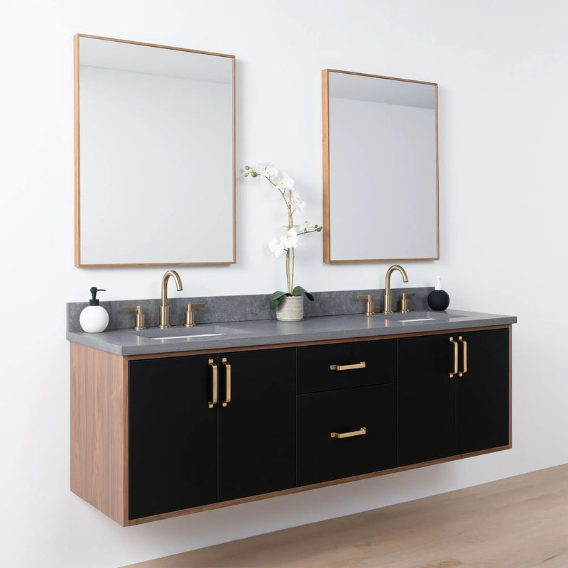 Sidney SLIM 72" Wall Mount Matte Black Bathroom Vanity, Double Sink - Teodor Vanities United States