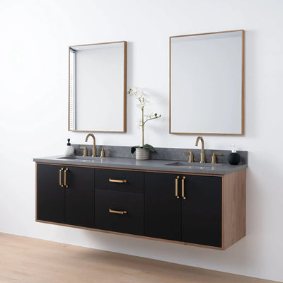 Sidney SLIM 72" Wall Mount Matte Black Bathroom Vanity, Double Sink - Teodor Vanities United States