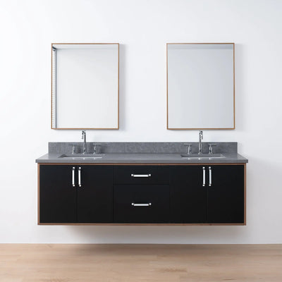 Sidney SLIM 72" Wall Mount Matte Black Bathroom Vanity, Double Sink - Teodor Vanities United States