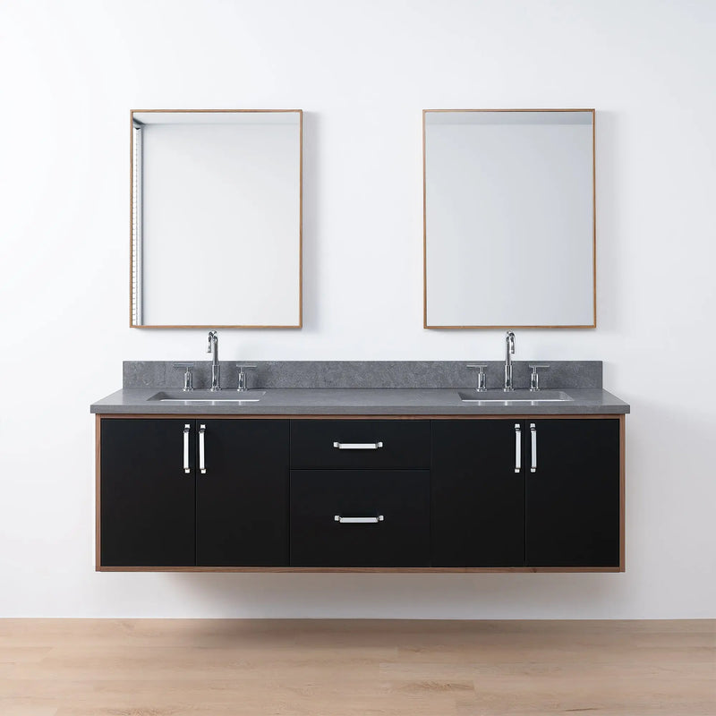 Sidney SLIM 72" Wall Mount Matte Black Bathroom Vanity, Double Sink - Teodor Vanities United States