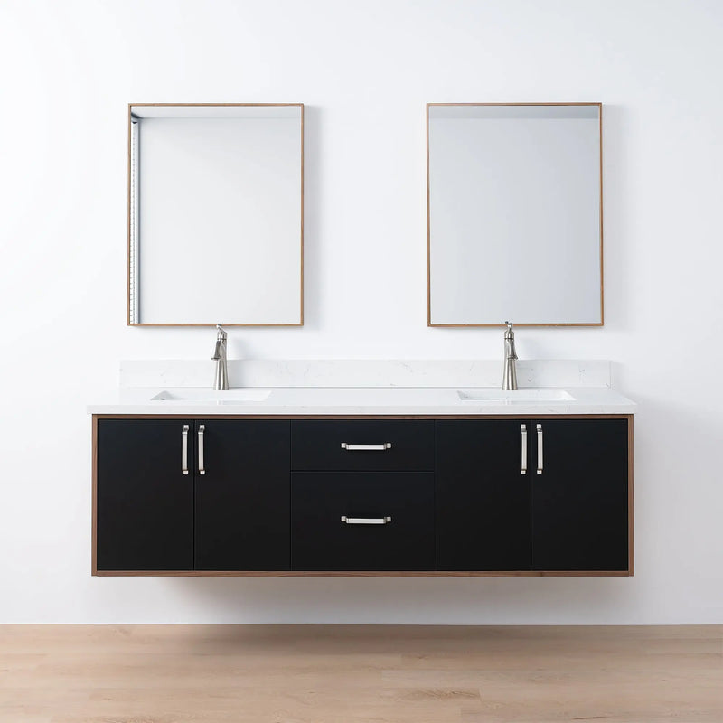 Sidney SLIM 72" Wall Mount Matte Black Bathroom Vanity, Double Sink - Teodor Vanities United States