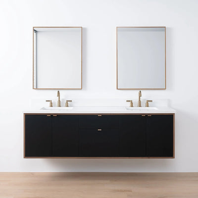 Sidney SLIM 72" Wall Mount Matte Black Bathroom Vanity, Double Sink - Teodor Vanities United States