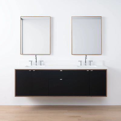 Sidney SLIM 72" Wall Mount Matte Black Bathroom Vanity, Double Sink - Teodor Vanities United States