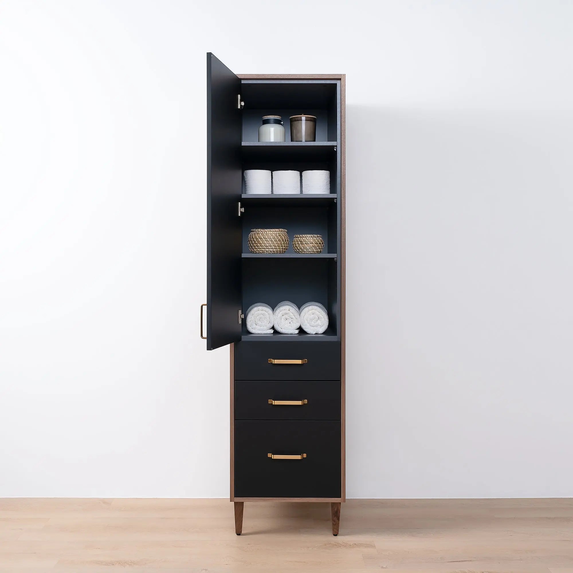 Sidney Matte Black Linen Cabinet - Teodor Vanities United States